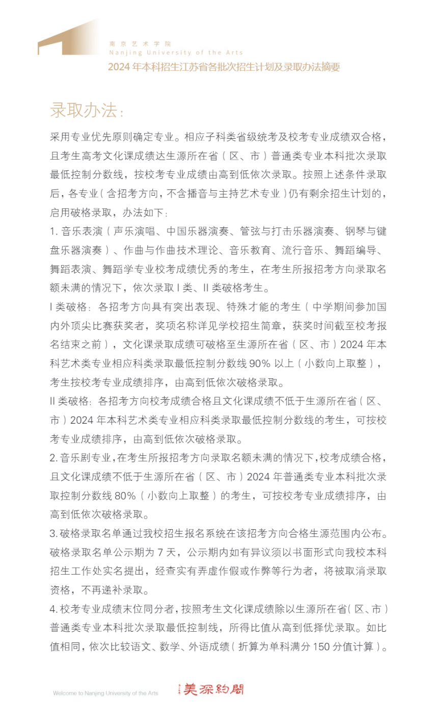 南京艺术学院2024年本科招生江苏省考生报考指南