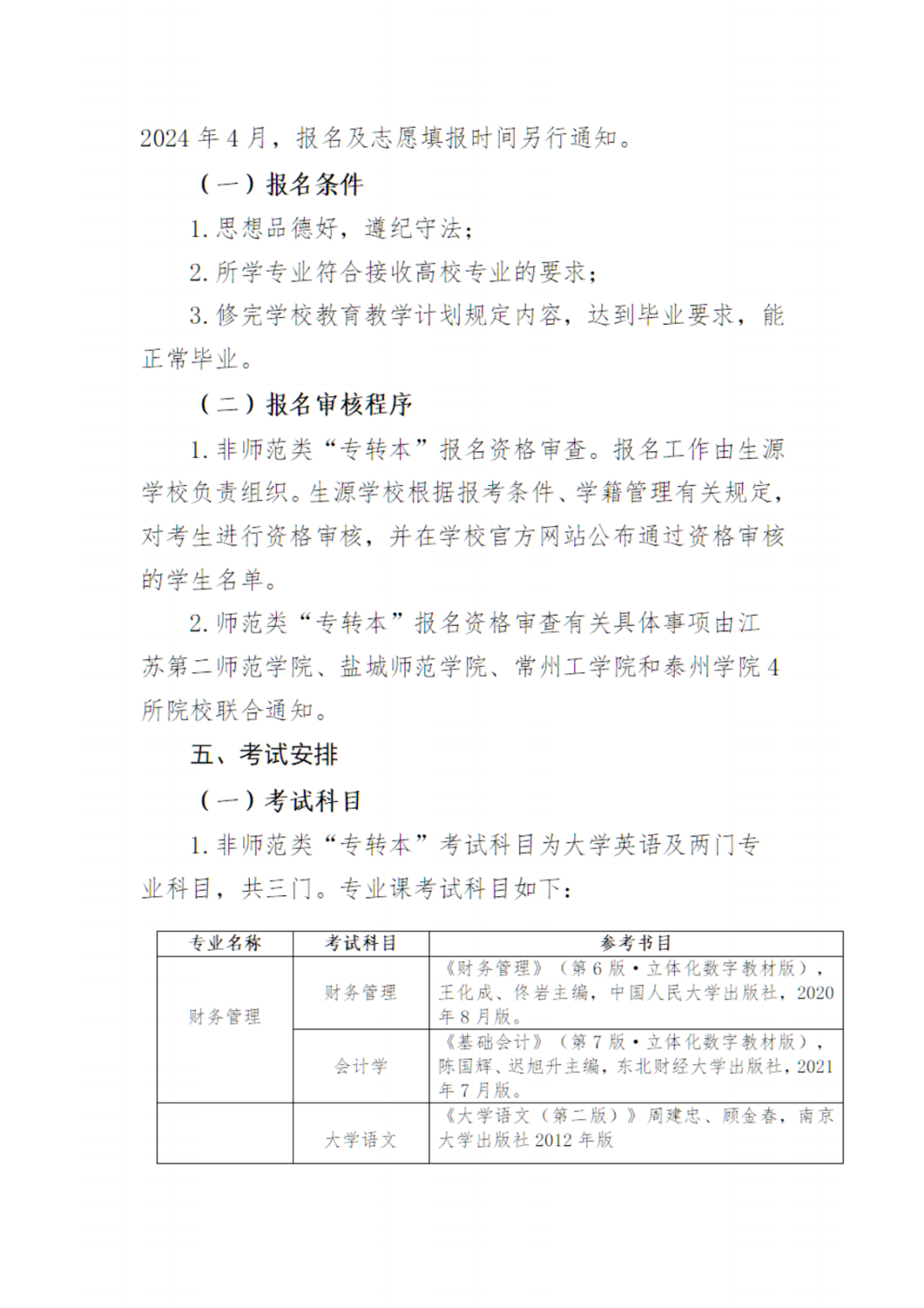 江苏第二师范学院2024年五年一贯制高职（高师）“专转本”招生简章