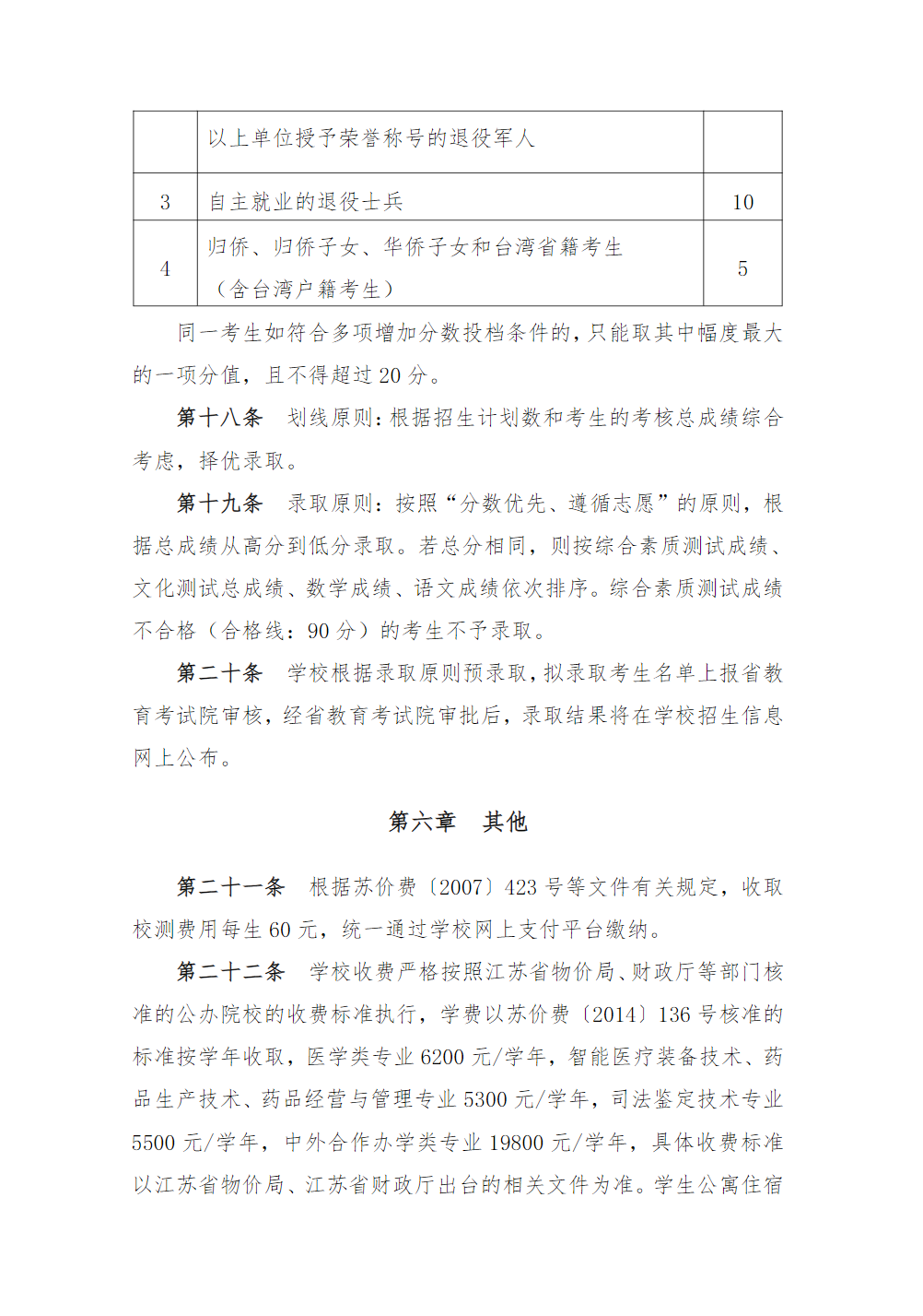 江苏医药职业学院2025年提前招生章程
