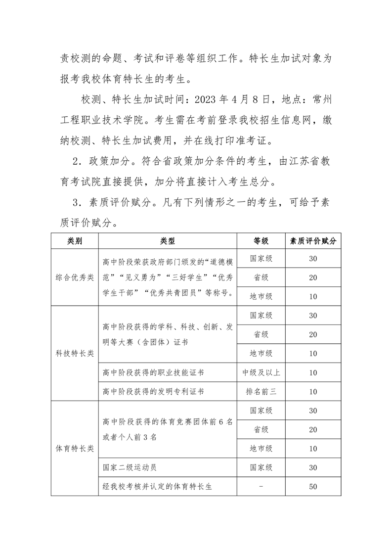 常州工程职业技术学院－2023年提前招生简章