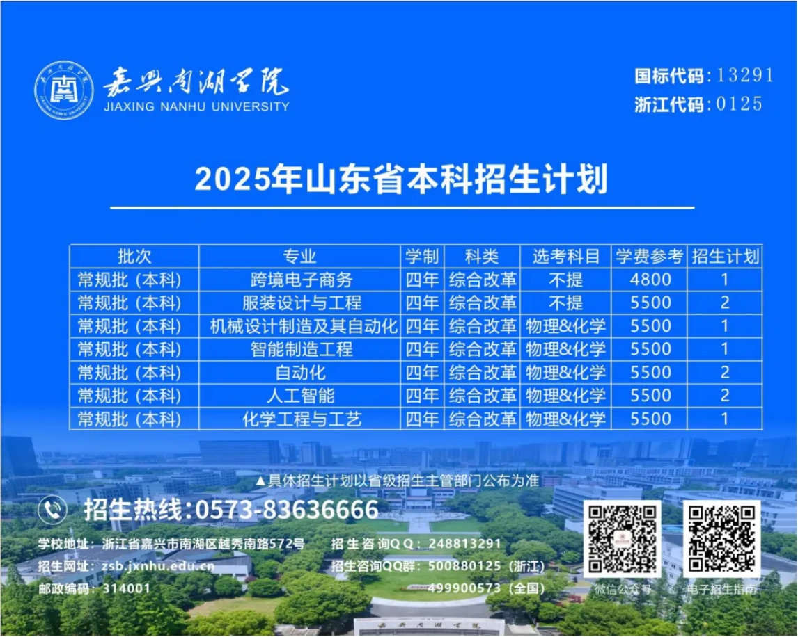 嘉兴南湖学院2025年本科招生计划