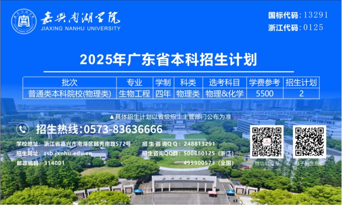嘉兴南湖学院2025年本科招生计划
