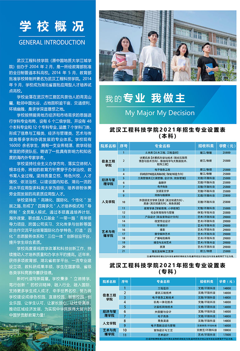 武汉工程科技学院2021年招生简章