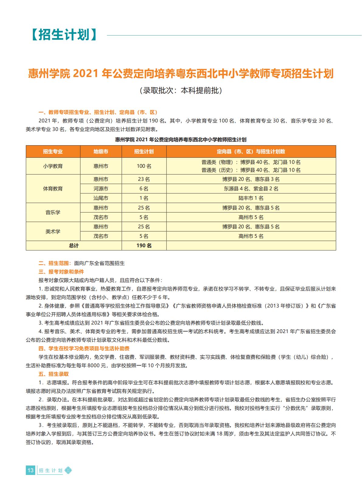 惠州学院2021年招生简章