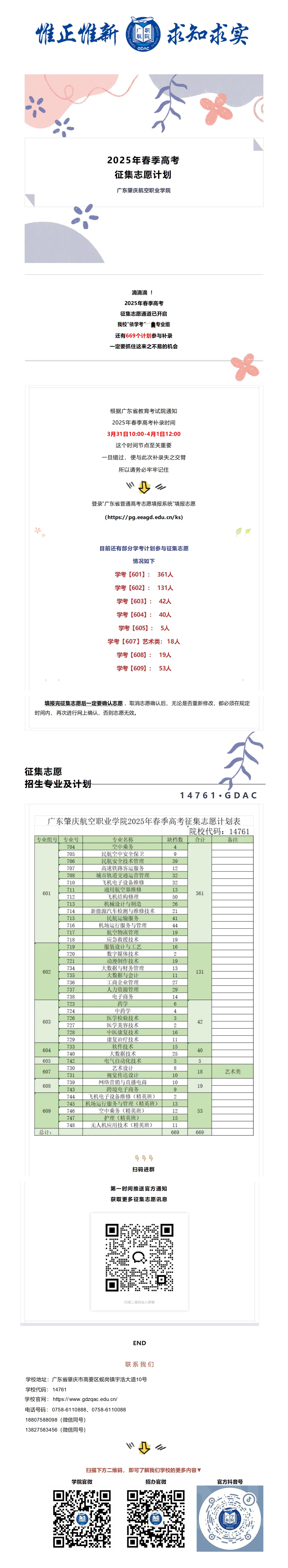 广东肇庆航空职业学院2025年春季高考征集志愿计划表