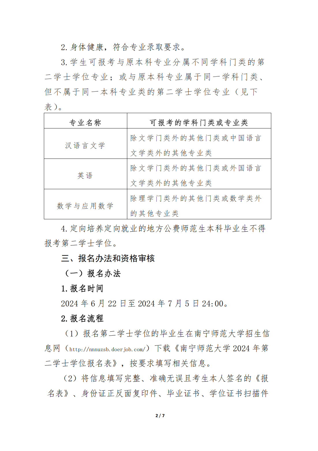 南宁师范大学2024年第二学士学位招生简章