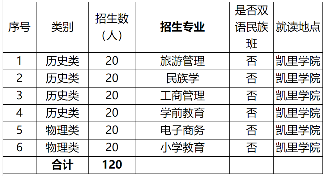 凯里学院2024年民族班招生计划