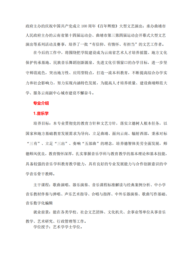 曲靖师范学院2025年艺术专业招生简章