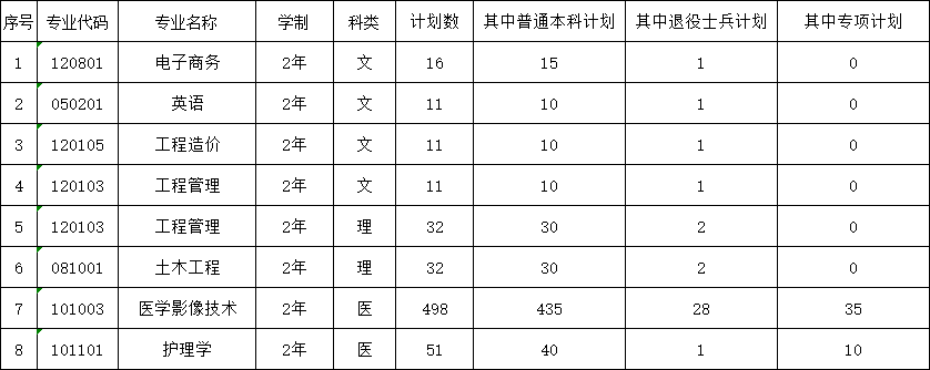 西京学院2025年专升本招生专业计划一览表