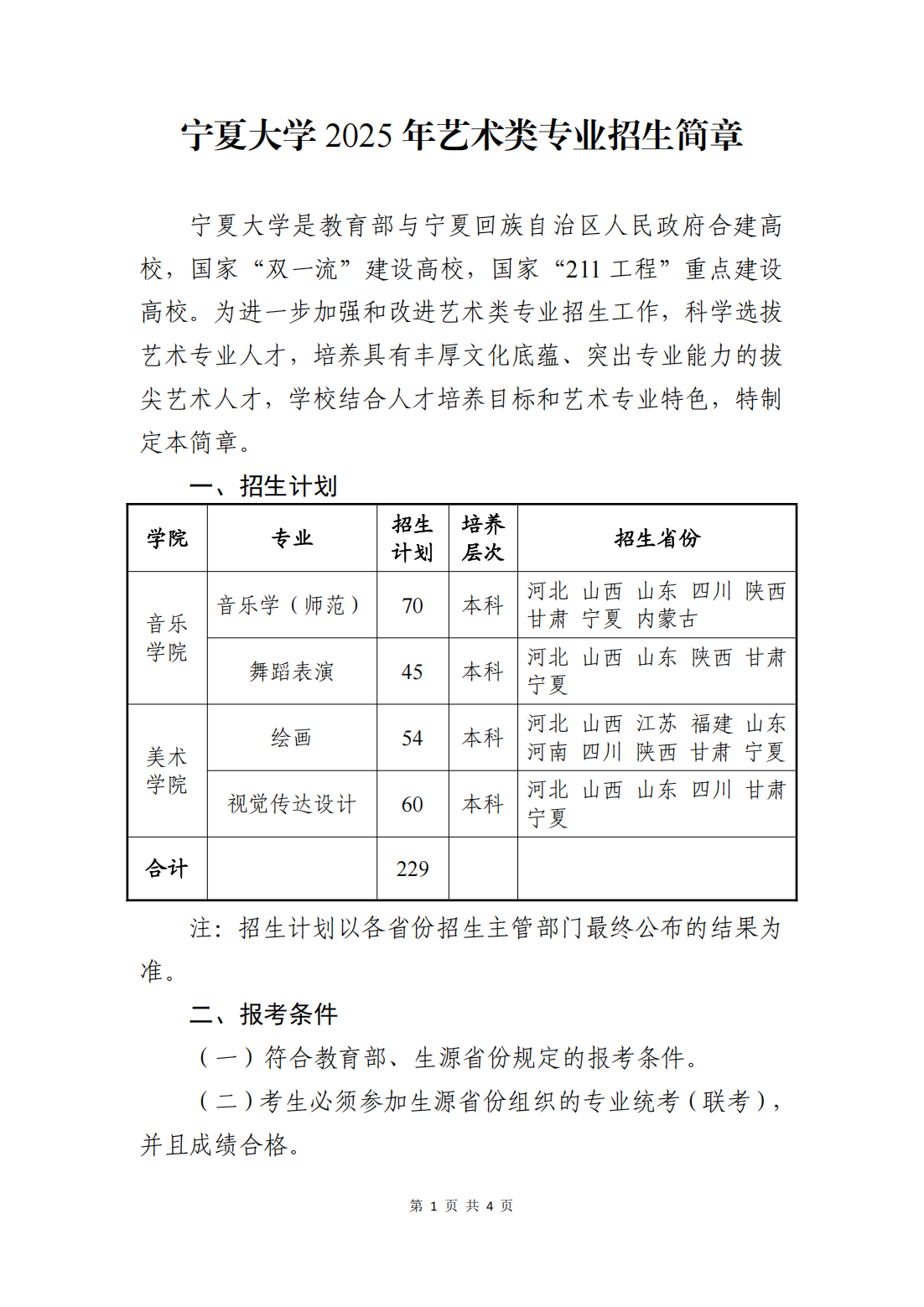 宁夏大学2025年艺术类专业招生简章