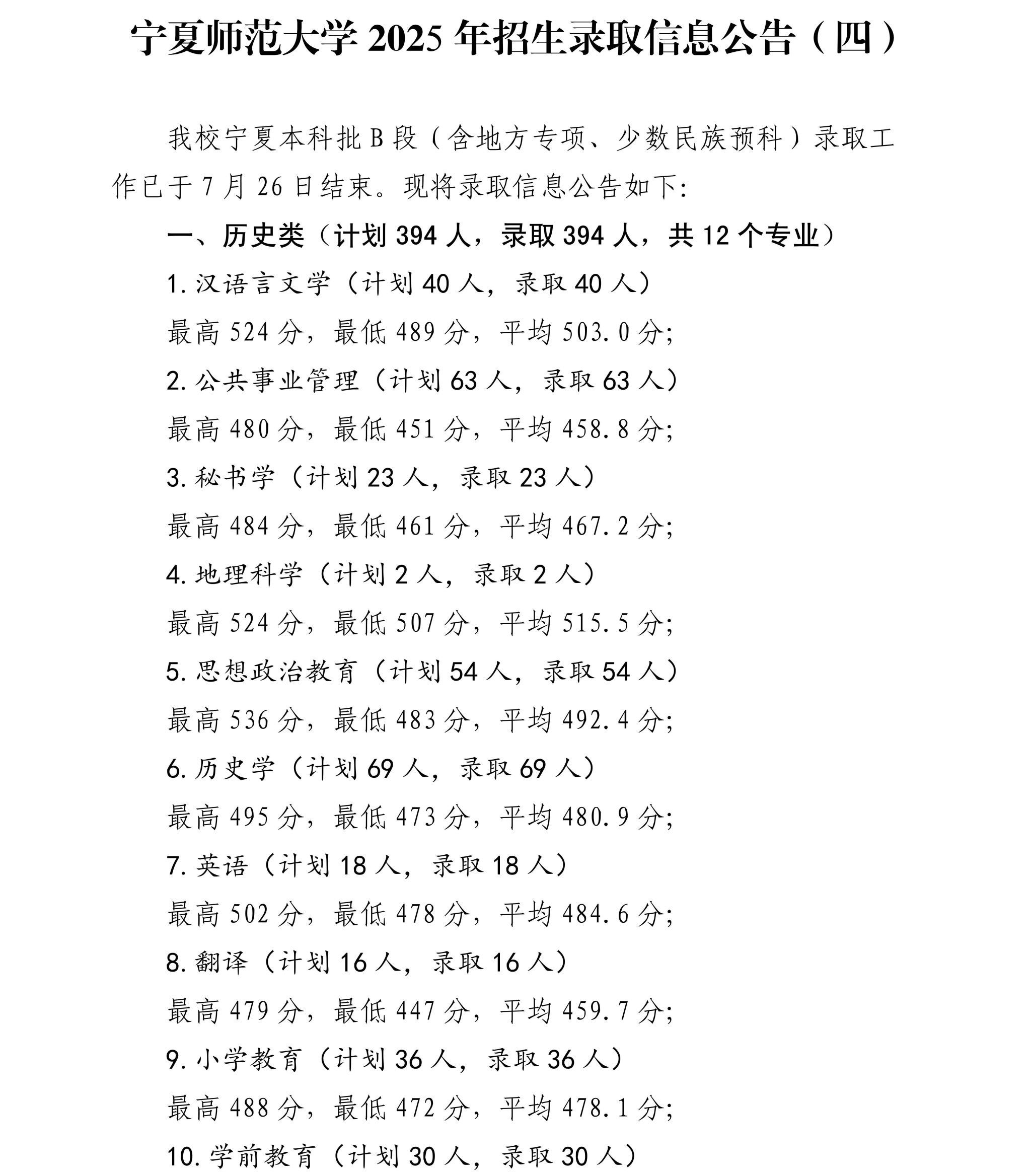 宁夏师范大学2025年招生录取信息公告