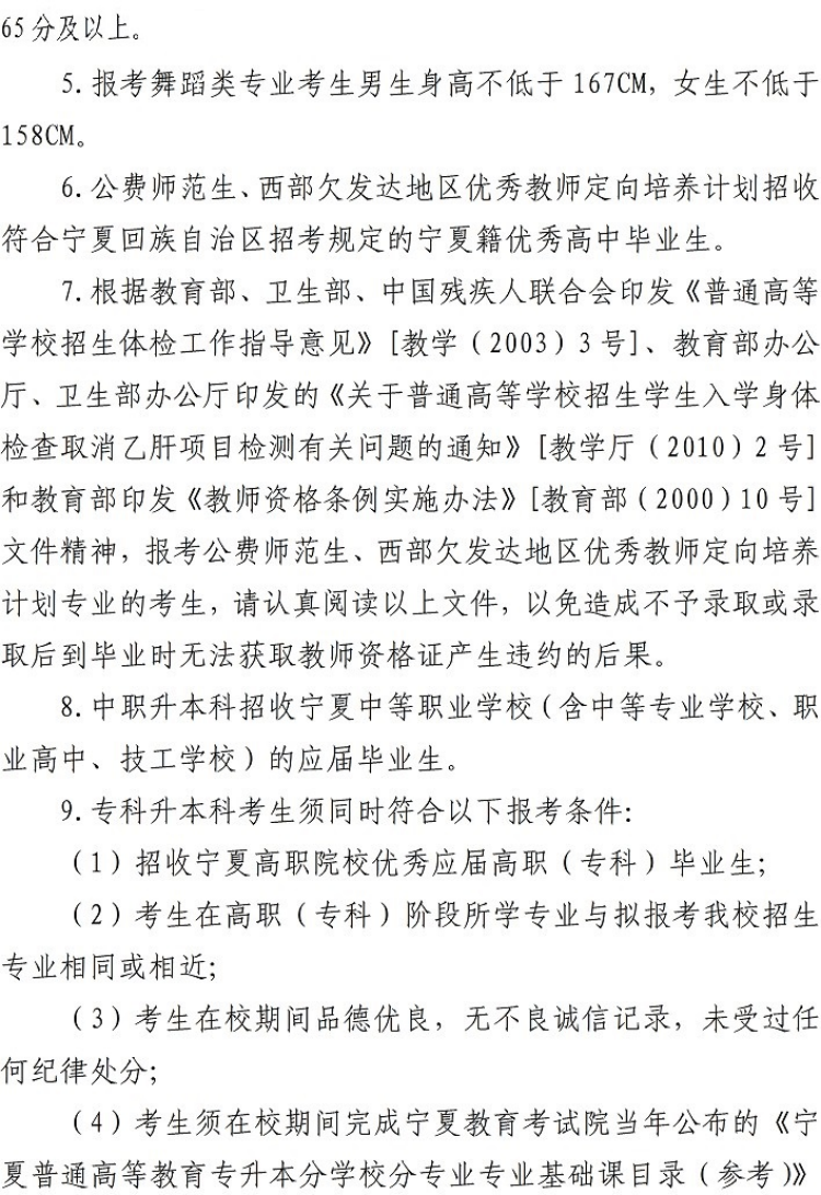 宁夏师范大学－2022年招生章程