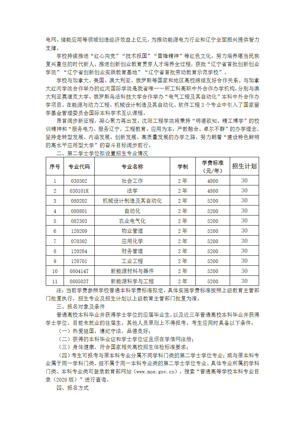 沈阳工程学院2024年第二学士学位招生简章