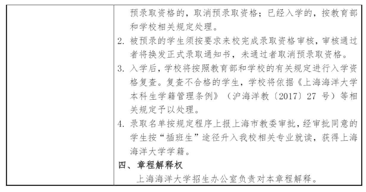 上海海洋大学2023年插班生招生章程