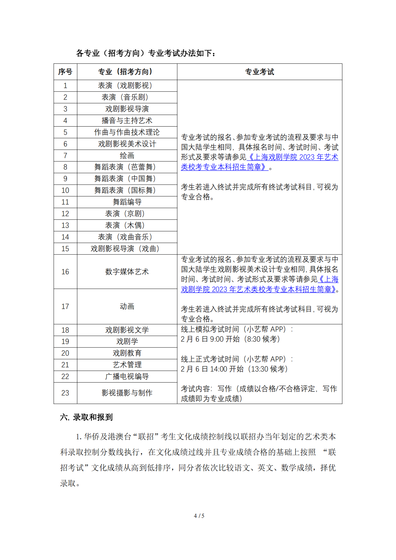 上海戏剧学院2023年华侨及港澳台学生本科招生简章